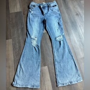 Women's Distressed Flare Jeans - Light Blue